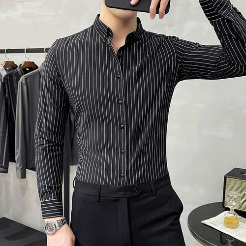 Camisa Social Masculina Slim Fit Social em Listras